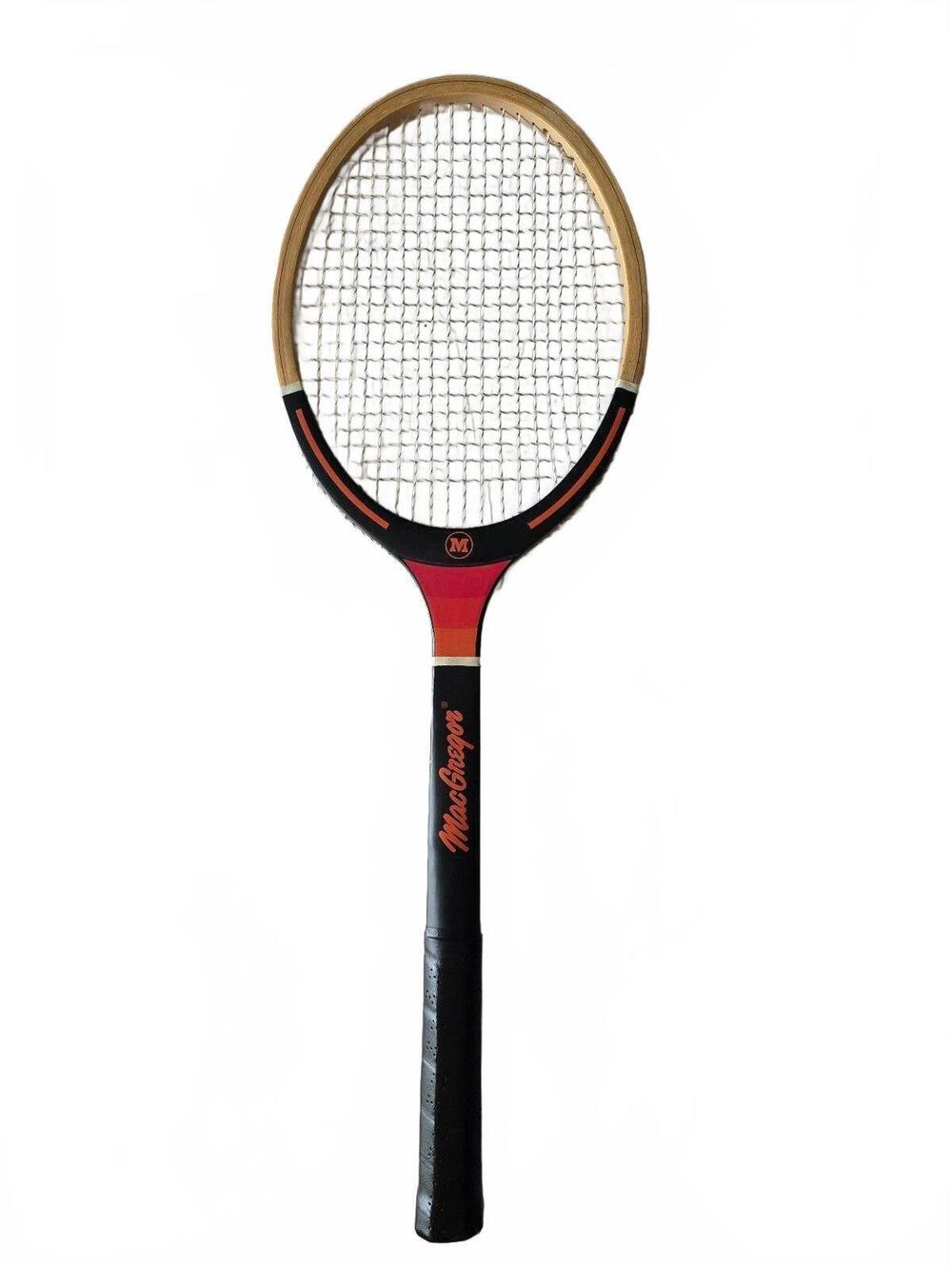 Vintage MacGregor Wooden Tennis Racket 4 1/2 L 1970s Retro Strips Near Mint